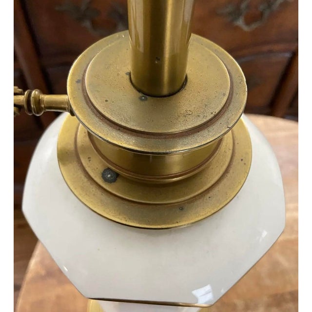Stiffel Vintage Stiffel Creamy White Ceramic and Brass Plume Buffet or Table Lamps, a Pair For Sale - Image 4 of 12