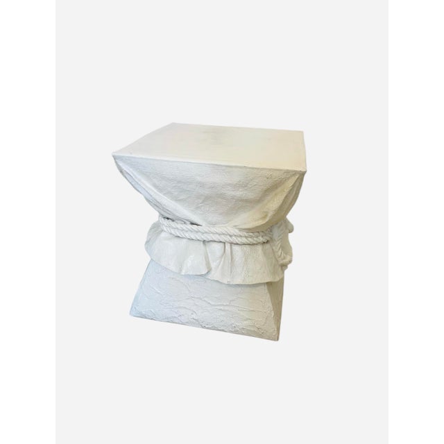 1980s Vintage Trompe-L’Oeil Draped Fabric Pedestal Side Table – John Dickinson Style, 1970s Sculptural Accent For Sale - Image 5 of 6