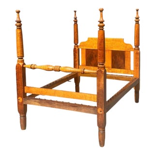 Late 18th Century Antique Federal Tiger Maple & Figured Mahogany Four Poster Bed For Sale