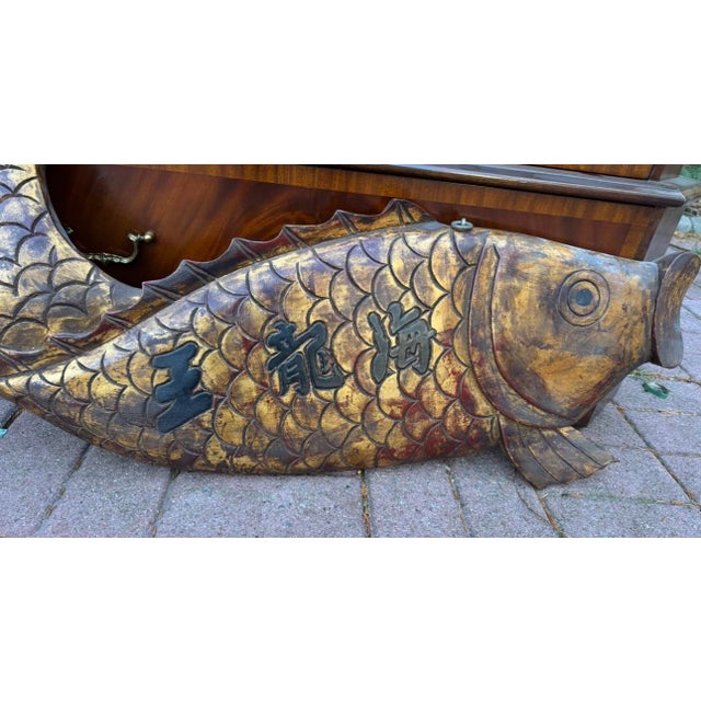 Vintage Carved Wood Fish Sign - Chinese Dragon King For Sale - Image 4 of 5