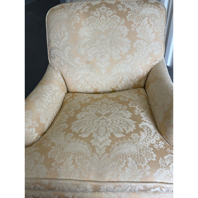 Wood Antique Upholstered Rolled Arm Chair and Ottoman For Sale - Image 7 of 12