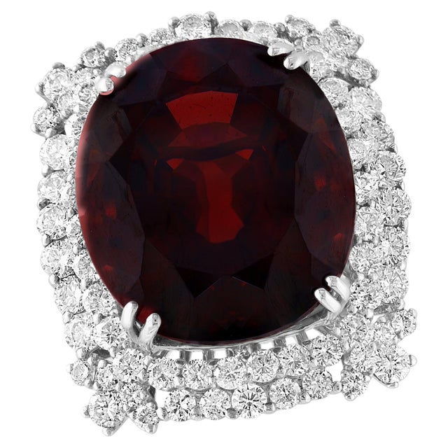 25 Carat Cushion Shape Rhodolite Garnet and 5.8 Carat Diamond Ring 18 Karat Gold For Sale - Image 17 of 18