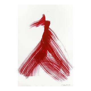 The Red Cloth 153 - Original Expressionist Ink Painting on French Linen Paper by Bettina Mauel For Sale