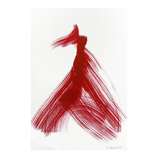 The Red Cloth 153 - Original Expressionist Ink Painting on French Linen Paper by Bettina Mauel For Sale