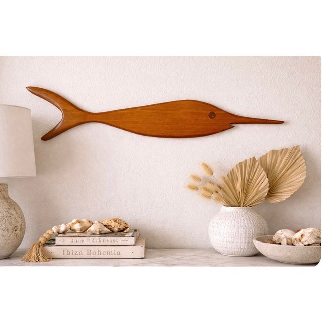 Vintage Solid Teak Swordfish Wallhanging MCM Mid Century Modern Fish Wall Art ~ Measurements: 27 1/4” long by 5 3/4” at...