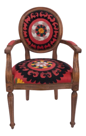 Vintage Wooden Suzani Armchair - Diningroom Chair With Bergere Style
