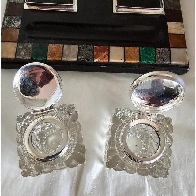 Gold Antique Victorian Ashford Black Marble Pietra Dura Twin Inkwell Stand, 1865 For Sale - Image 8 of 18