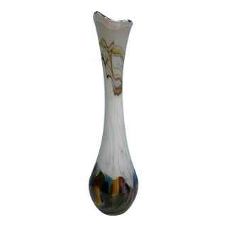 Art Glass Bud White With Polychromatic Base Vase For Sale