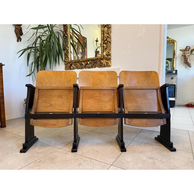 Original restored 1950s 32-seater cinema chair. Dimensions: Height 85 x 155 x 40 cm, Depth with seat unfolded 46 cm. For...