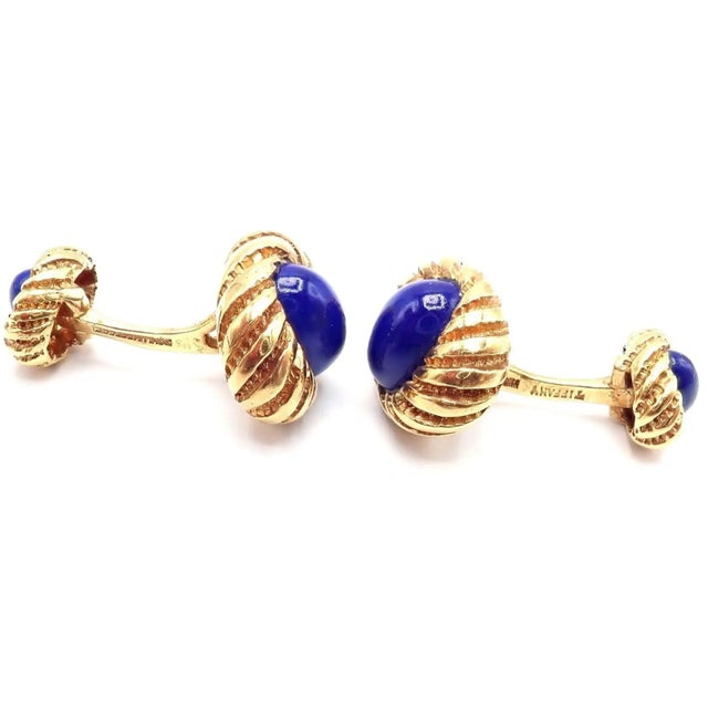 Tiffany and Co. Late 20th Century Tiffany & Co. Jean Schlumberger Lapis Lazuli Yellow Gold Cufflinks, Pair For Sale - Image 4 of 8