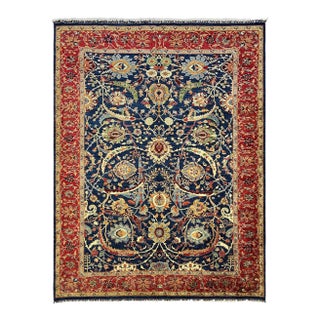 Navy Blue Bijar Persian Style Floral Wool Rug, 8' X 11' For Sale