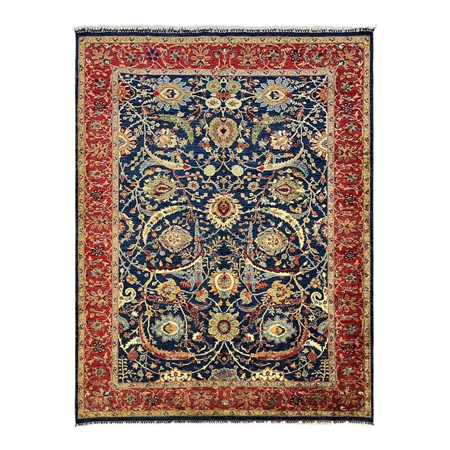 Navy Blue Bijar Persian Style Floral Wool Rug, 8' X 11' For Sale