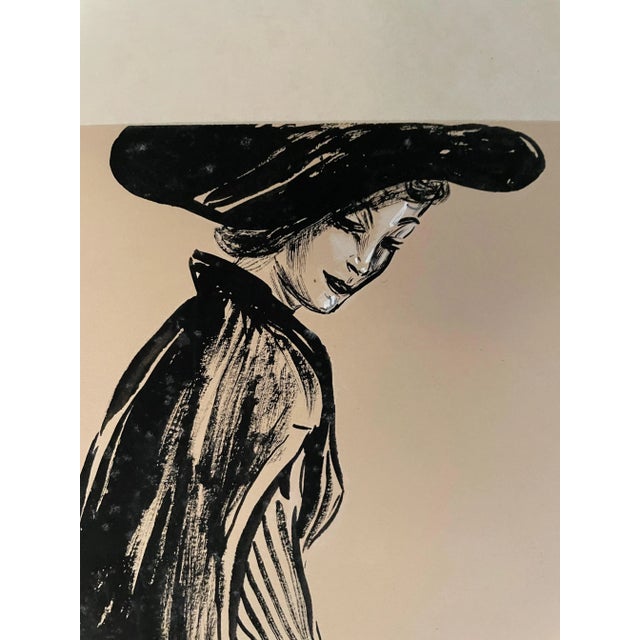 Figurative Mid 20th Century Figurative Fashion Mixed-Media Illustration For Sale - Image 3 of 6