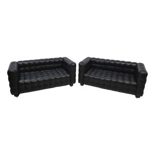 Kubus 2-Seater Sofas in Leather attributed to Josef Hoffmann for Wittmann, 1980s, Set of 2 For Sale
