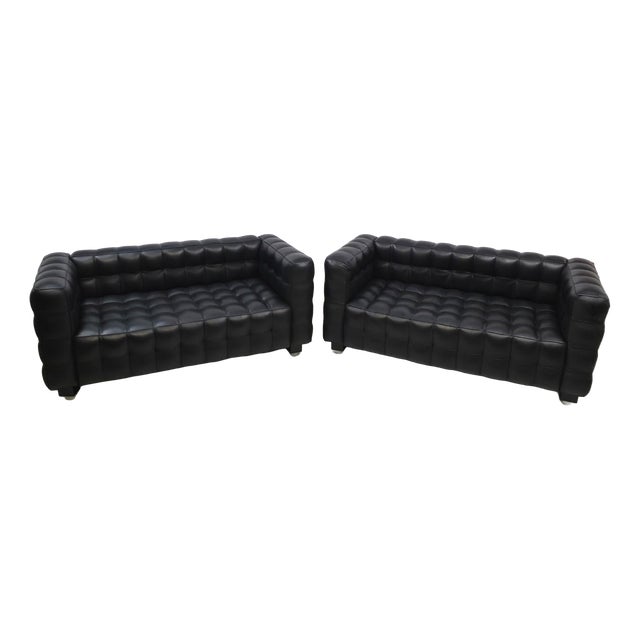 Kubus 2-Seater Sofas in Leather attributed to Josef Hoffmann for Wittmann, 1980s, Set of 2 For Sale