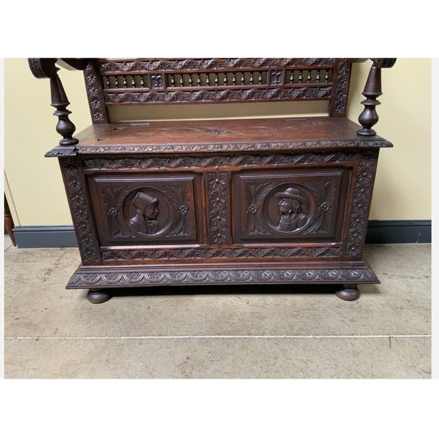 Wood Antique Breton Chest Bench, 1880 For Sale - Image 7 of 11