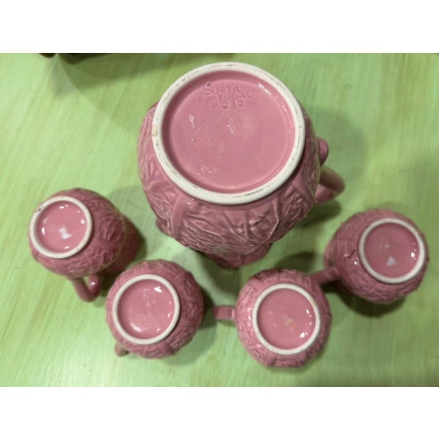 Bordallo Pinheiro Vintage Pink Cabbage Ware Pitcher Set in the Style of Dodie Thayer - 5 Pieces For Sale - Image 4 of 11