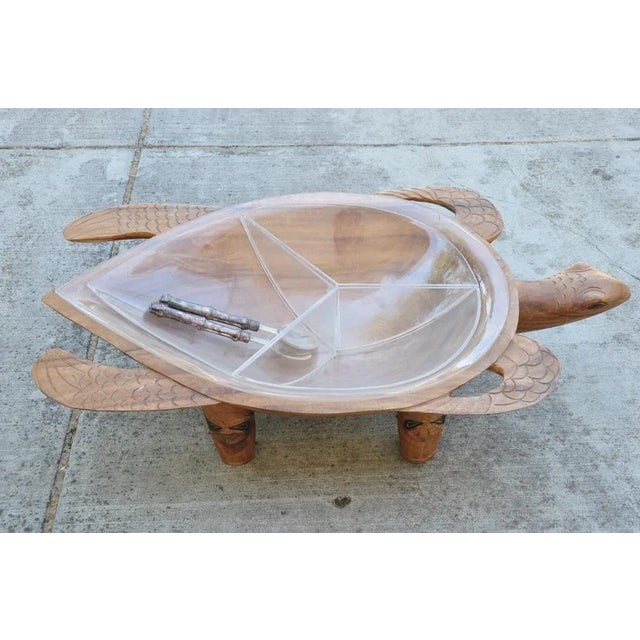 Huge One of a Kind Turtle Form Carved Wood Kava Bowl With Liners From Fiji For Sale - Image 11 of 12