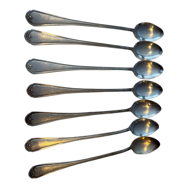 Early 20th Century International Silver Ovr Silver Plated Iced Tea Spoons, Set of 7 For Sale
