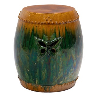 Chinese Sancai Butterfly Garden Drum, C. 1920 For Sale