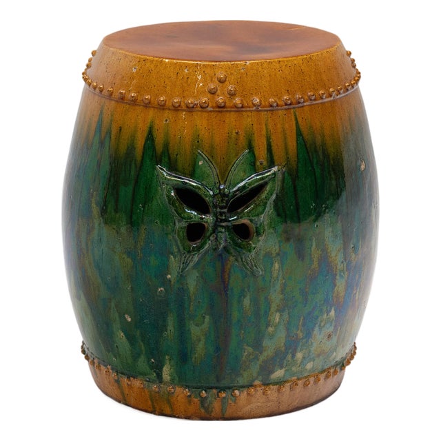 Chinese Sancai Butterfly Garden Drum, C. 1920 For Sale