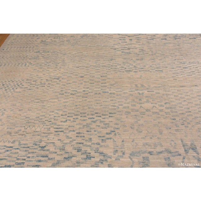 Abstract Cream Light Blue Large Geometric Modern Area Rug For Sale In New York - Image 6 of 9