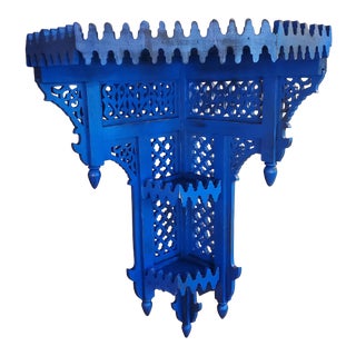 Moroccan Dark Blue Wooden Corner Shelf For Sale
