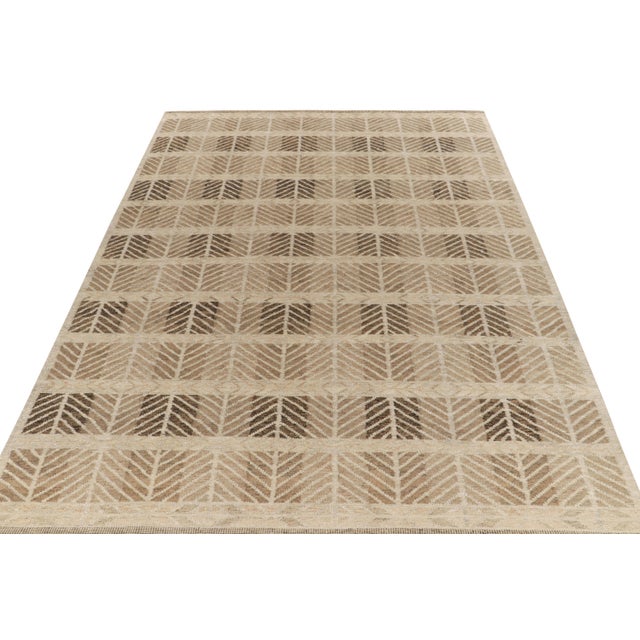 Mid-Century Modern Scandinavian style hemp kilim in Beige, Brown Geometric Pattern by Rug & Kilim - 8x10 For Sale - Image 3 of 6