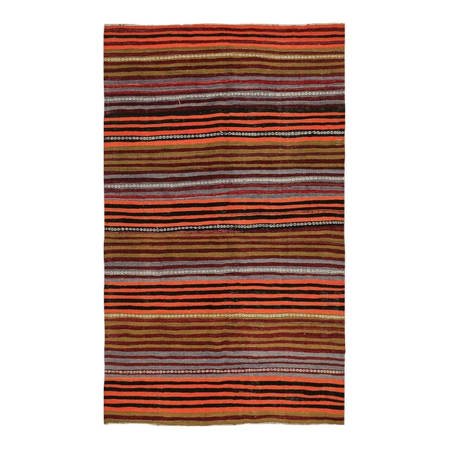 Mid 20th Century Vintage Turkish Striped Kilim Rug For Sale