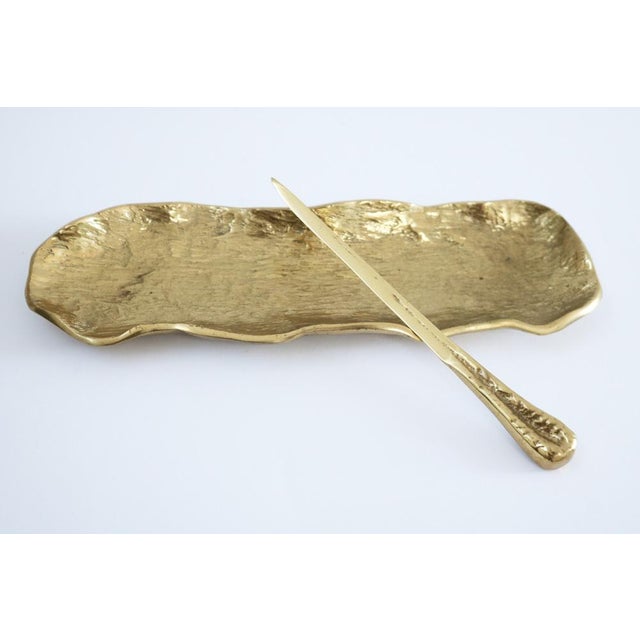 High-quality desk set in bronze/gold bronze pen tray and letter opener Germany, 1960s Elegant organic design Width 32 cm,...