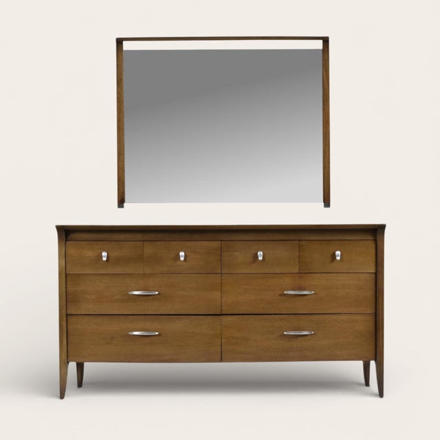 Brown John Van Koert Drexel Profile K4 Low Dresser With Matching Mirror For Sale - Image 8 of 16