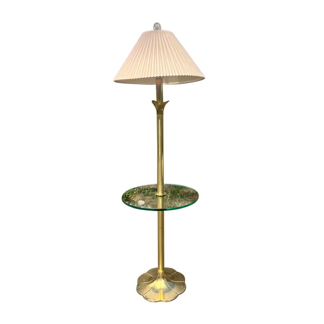 Vintage Stiffel Brass Lotus Style Floor Lamp With Glass Table Signed Stiffel. Solid brass floor lamp Plug in