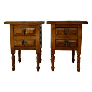 20th Century Spanish Nightstands with Two Drawers and Iron Hardware, 1950s, Set of 2 For Sale