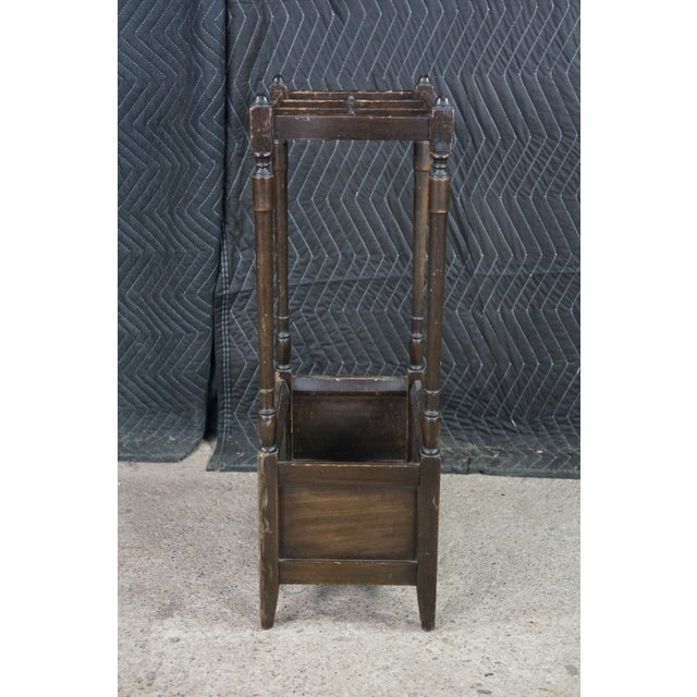Antique Victorian Revival Mahogany 6 Slot Umbrellas Cane Walking Stick Stand For Sale - Image 10 of 17