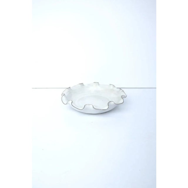 Contemporary White Pottery Bowl with Ruffled Edge For Sale - Image 3 of 13