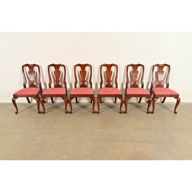 Queen Anne Henkel Harris Queen Anne Solid Cherry Wood Dining Chairs, Set of Six For Sale - Image 3 of 13