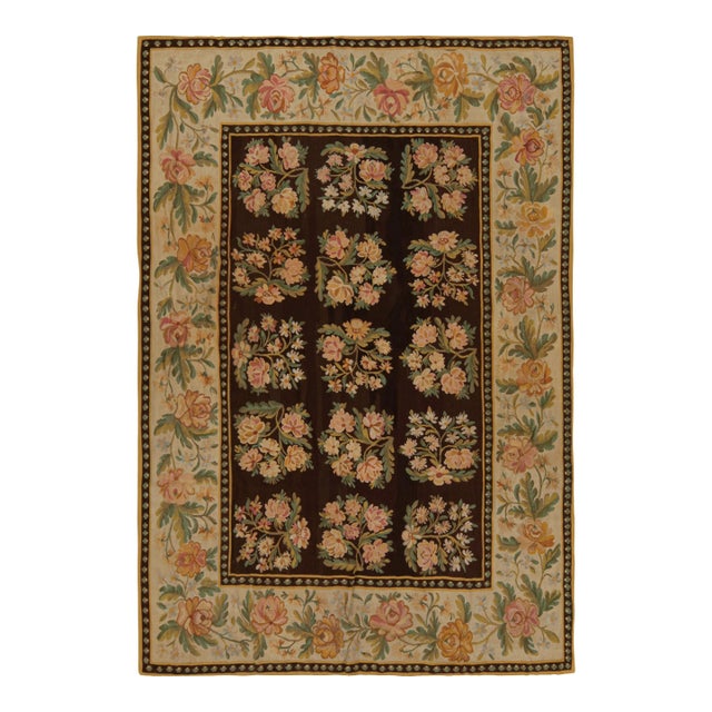 Mid 18th Century Antique Bessarabian Kilim Rug in Brown With Floral Patterns From Rug & Kilim For Sale