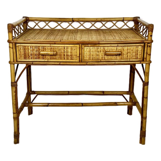 Vintage Rattan Cane Desk For Sale