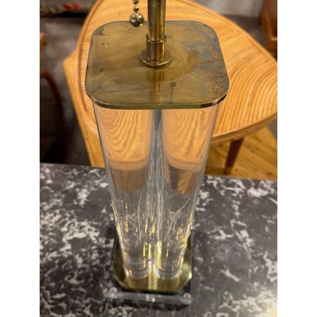 Mid Century Modern Lucite and Brass Lamps For Sale - Image 4 of 5