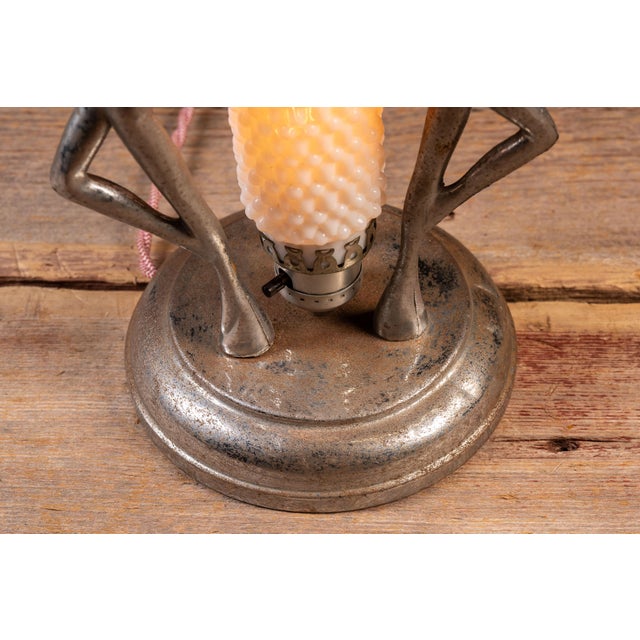 Metal Early 20th Century Art Deco Three Figure Silvered Metal Table Lamp For Sale - Image 7 of 8