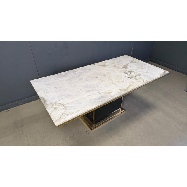 1970s Vintage White Marble and Brass Dining Table, 1970s For Sale - Image 5 of 14
