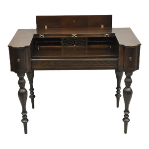 Early 20th Century Antique Victorian Mahogany Spinet Piano Style Flip Top Secretary Writing Desk