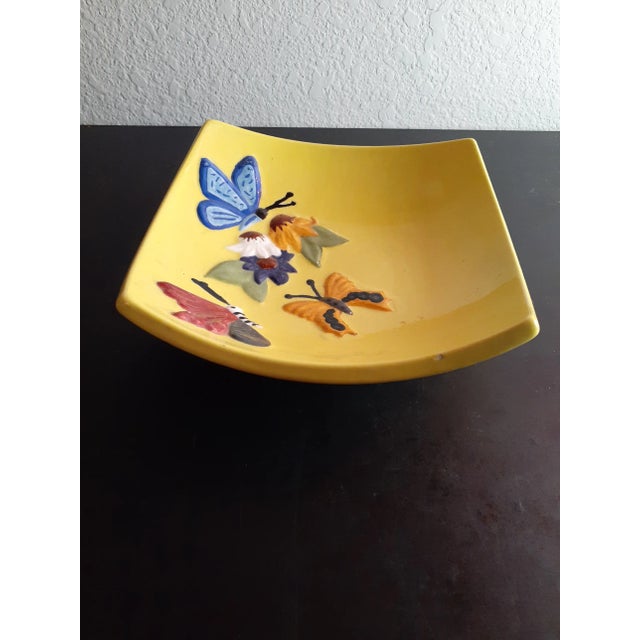 1950s 1950s Embossed Butterfly Curved Yellow Ceramic Plate For Sale - Image 5 of 10