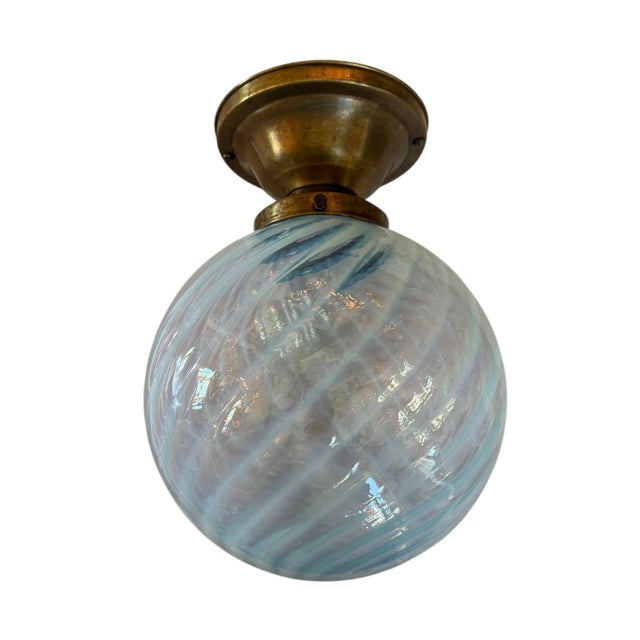 Mid-Century Modern Large Vintage Phoenix Swirl Globe Ceiling Light on Original Brass Holder For Sale - Image 3 of 6