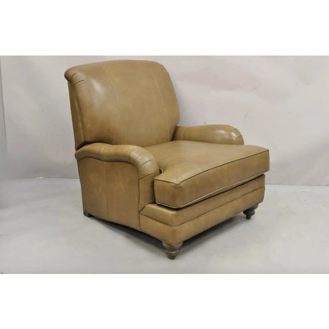 Traditional Ethan Allen Oxford Leather Brown Recliner Club Lounge Chair and Ottoman For Sale - Image 3 of 12
