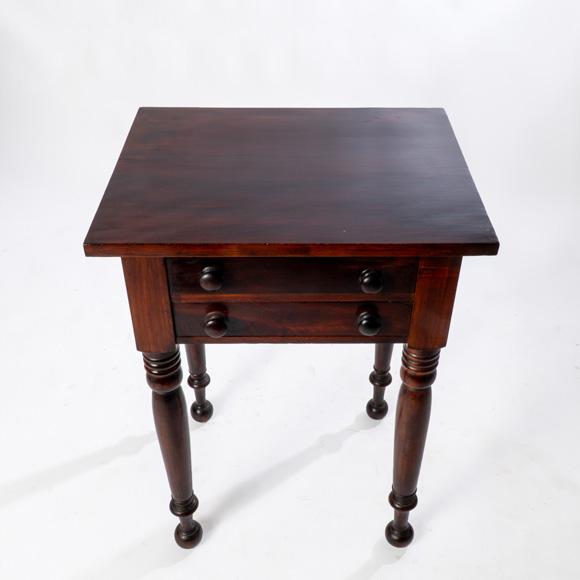 Antique 2nd quarter of the 19th century 2 drawer stand with wonderful bold turned legs.