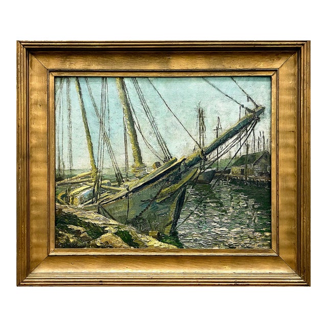 Harborside Painting of “The Old Wreck” For Sale