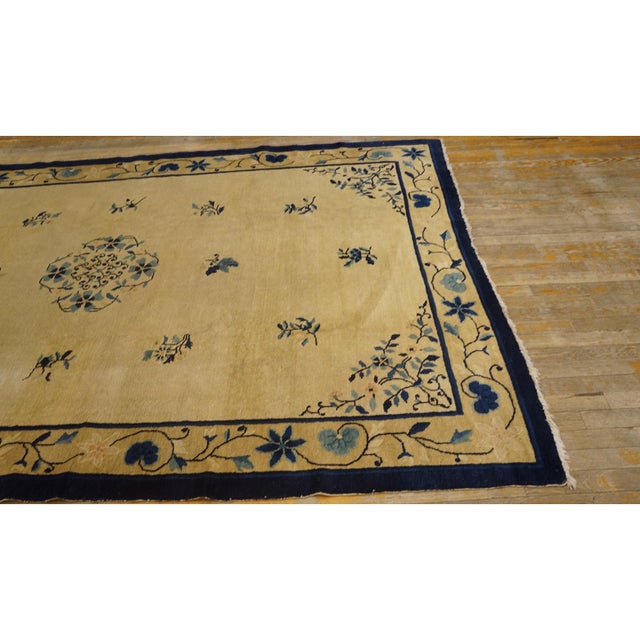 Antique Peking Hallway Runner Wool Blue, Ivory Beige Cream White Rug, Circa Date: 1900s. This exquisite Chinese Peking...