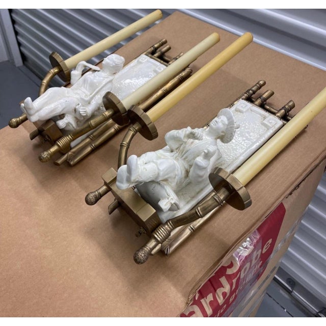 Ornamental & Decorative Materials Vintage Chapman Chinoiserie Faux Bamboo Brass, Ceramic Two-Light Sconces, a Pair For Sale - Image 7 of 12