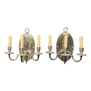 Pair 1900s Silver Plated Caldwell Sconces